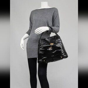 Authentic YSL Rive Gauche Capri Patent Leather Black Bucket Bag